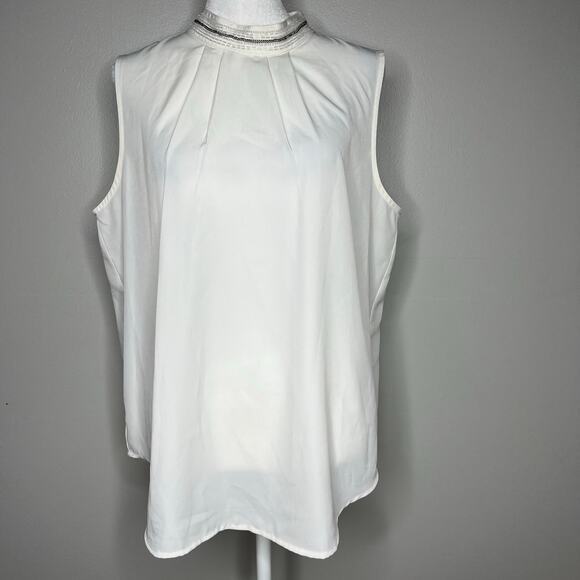 Ann Taylor Women's M White Sleeveless Blouse Beaded Embellished Mock-Neck Collar - Picture 1 of 6